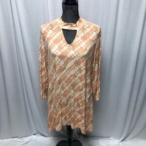 Multiples Knit Tunic Womens Size XL Coral Tan Keyhole Stretch Top Comfy